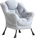 LITA Lazy Chair with Ottoman, Modern Accent Leisure Upholstered Sofa, Contemporary Lounge Reading Chair with Armrests and a Side Pocket for Living Room, Bedroom & Small Space, Single Plush Grey