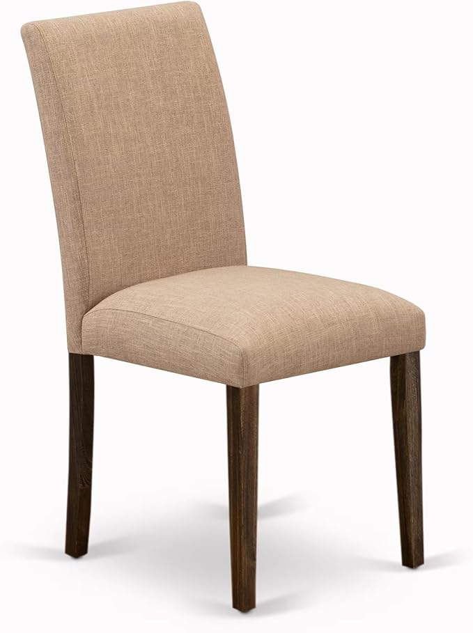 East West Furniture V727AB747-9 9 Piece Dining Table Set Includes a Rectangle Dining Room Table with V-Legs and 8 Light Sable Linen Fabric Upholstered Chairs, 40x72 Inch, Multi-Color