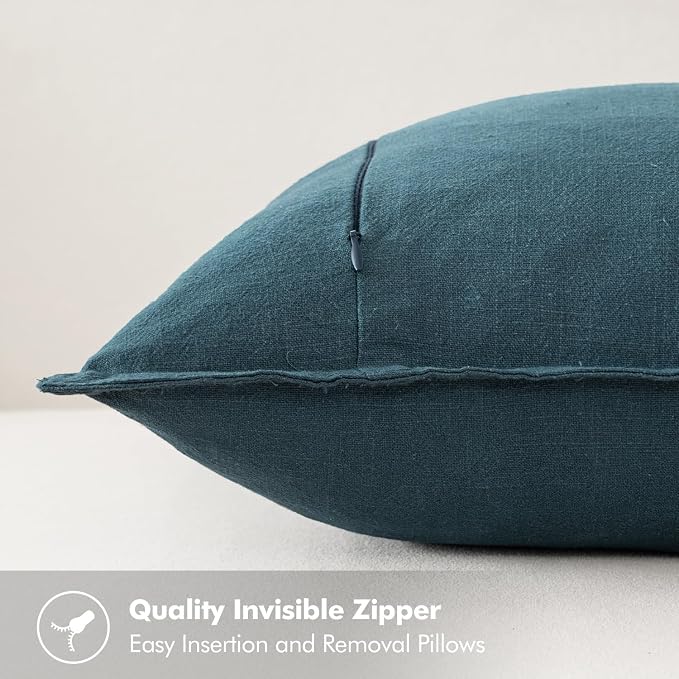 MIULEE Decorative Linen Euro Sham Pillow Covers 22x22 Inch Blue Boho Farmhouse - Image 3