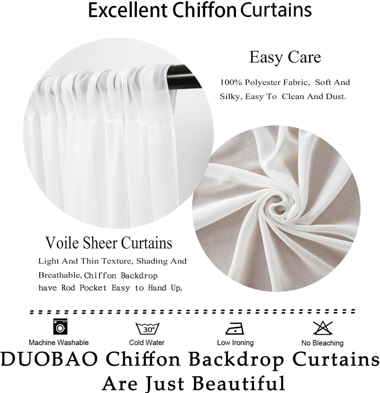 DUOBAO Chiffon Backdrop Curtain-2 Panels 29"x96" Sheer Drapes Beach Backdrops for Living Room Voile Window Curtains Rod Pocket Photography Background for Wedding Ceremony