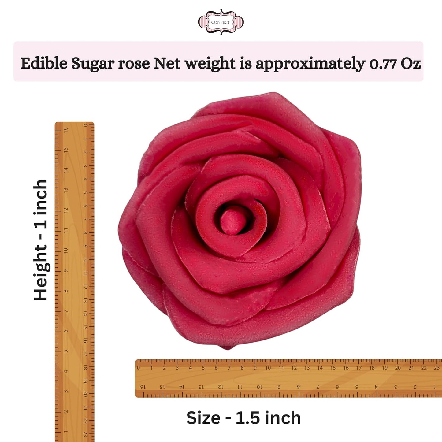 Confect Edible Rose Topper- French Rose Toppers – Pack of 12 Pink French Roses for Cakes, Cupcakes & Donuts – Vegan, Dairy-Free, Palm Oil-Free – Elegant Floral Decorations for Baking