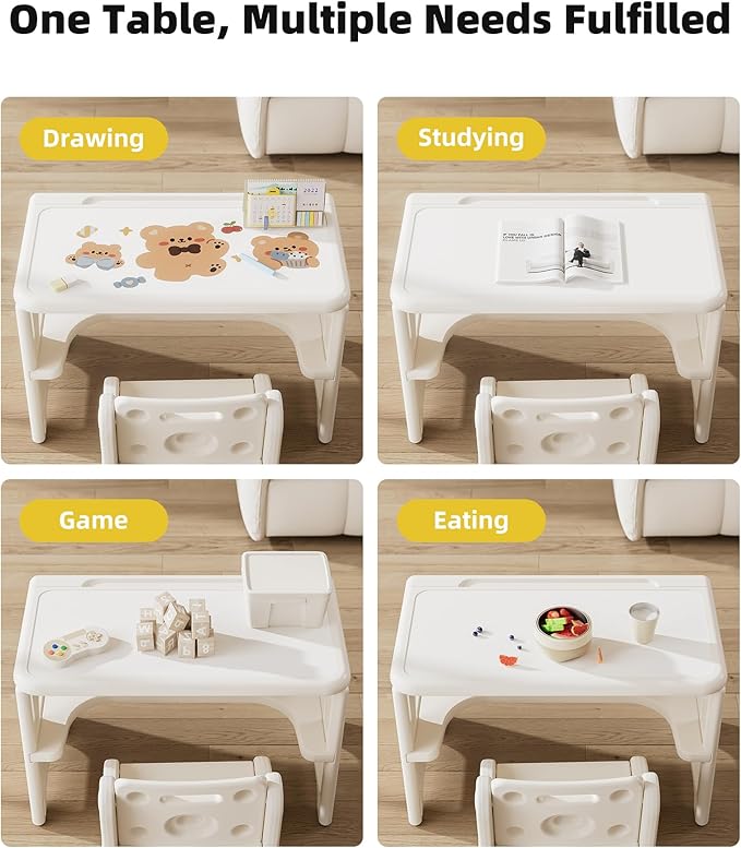 Toddler Table and Chair Set, Activity Table with Magnetic Drawing Board, Large Built-in Storage,Plastic Children Activity Table for Playing Reading Drawing Eating