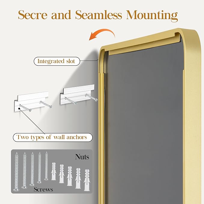 Fun Memories Glod Bathroom Mirror 24x36 Inch Bathroom Vanity, Metal Black Frame Large Mirror, Modern Wall Mirror for Bathroom, Tempered Glass, Farmhouse, Horizontally or Vertically