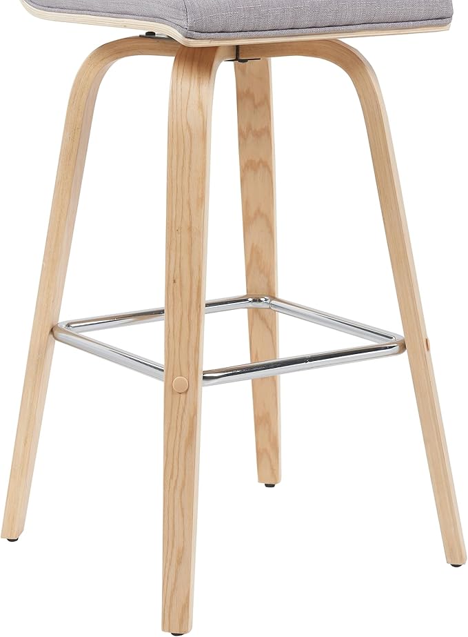 Armen Living Vienna Modern Swivel 30" Bar Height Barstool with Gray Fabric Upholstered Seat and Patterned Oak Wood Finish