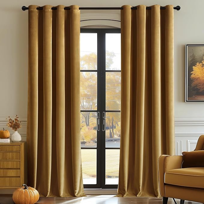 MIULEE Velvet Curtains Gold Elegant Grommet Curtains Fall Thermal Insulated by MIULEE