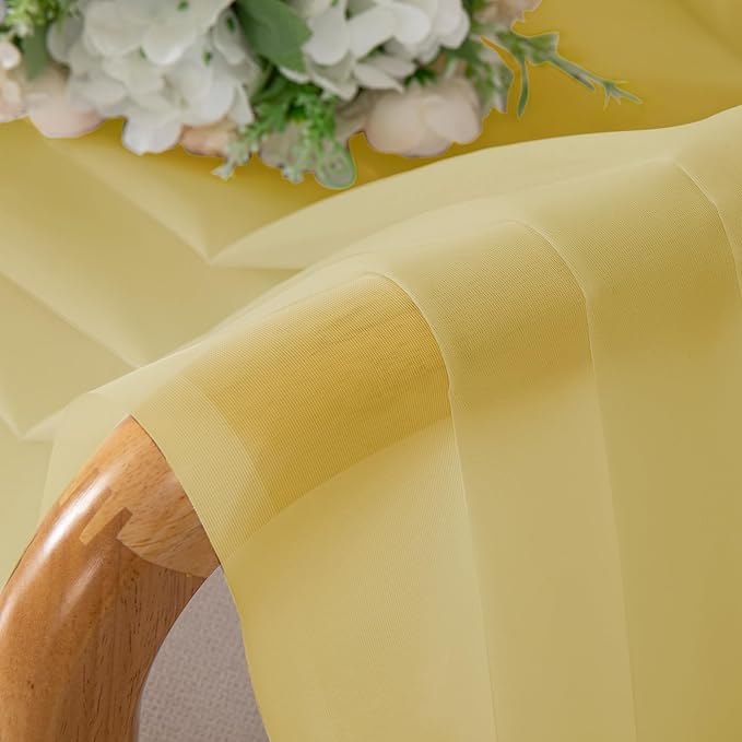 Chyhomenyc Sheer Mustard Yellow Curtains 90 inches Long 2 Panels, Light - Image 4