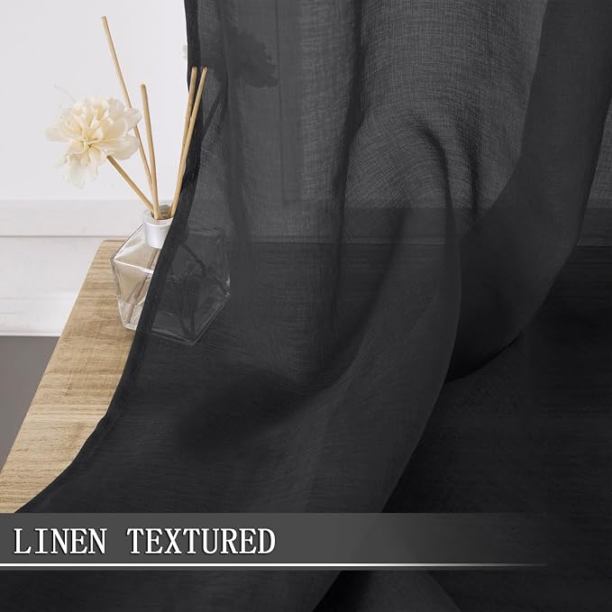 Tollpiz Sheer Curtains Living Room Linen Textured Curtain Sheers Light - Image 2