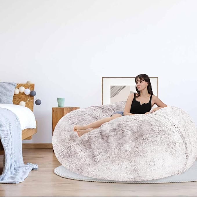 Bean Bag Chair for Adults Kids Without Filling Comfy Fluffy Round Beanbag Couch Lazy Sofa Cover for Reading Chair Floor Chair, 3.5FT, Multicolored