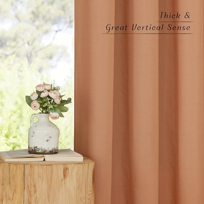 NICETOWN Burnt Orange Thick Linen Curtains 72" Length, Grommet Privacy Window - Image 4