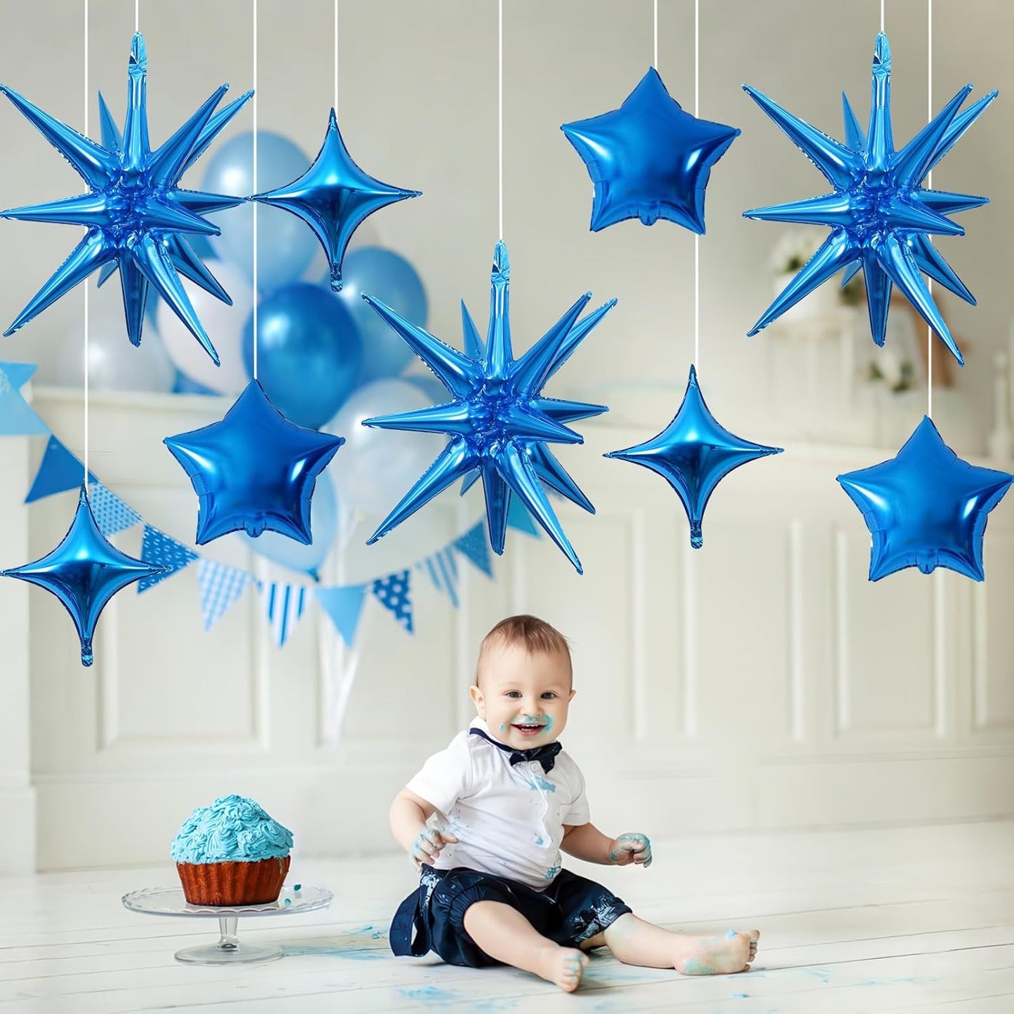 Blue Star Balloons, 22in Large Star Balloons Foil 10in 4-Pointed & Blue Pentagram Balloon for Graduation Wedding Boys Baby Shower Birthday Party Decorations