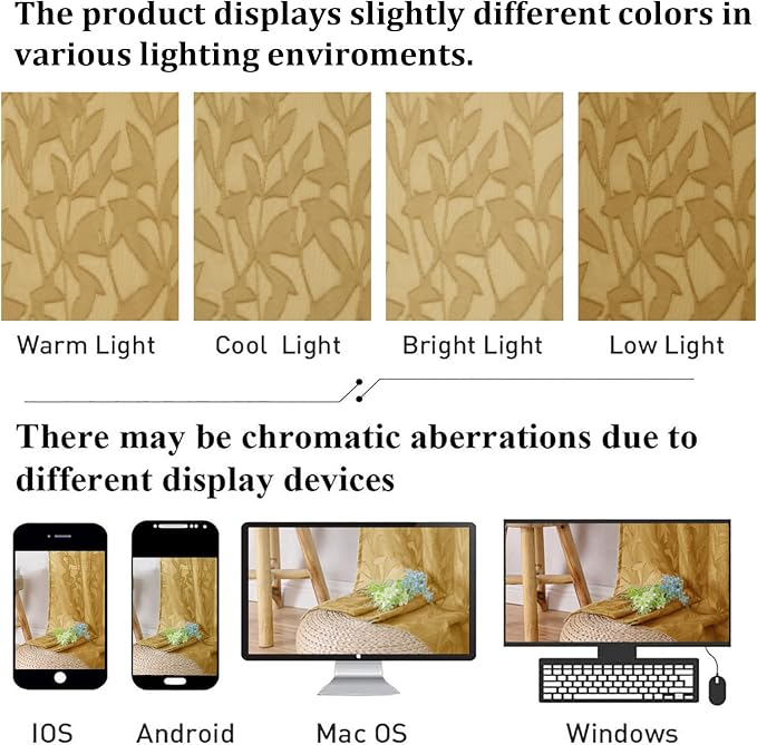 Lecloud Leia Dark Gold Sheer Curtains 90 Inches Long 2 Panels, Textured French - Image 4