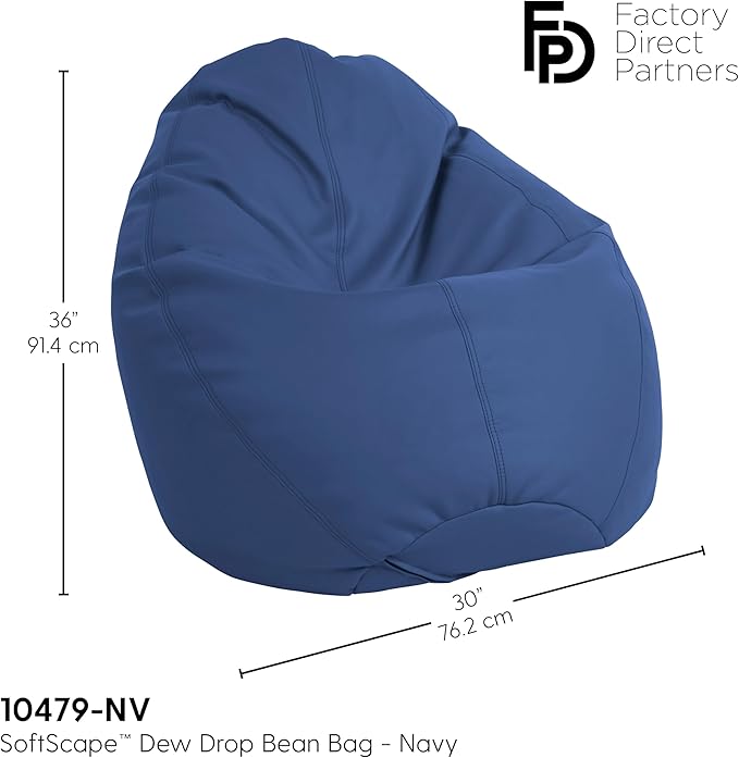 FDP SoftScape Dew Drop Bean Bag Chair with Supportive High-Back Design, For Kids, Teens and Adults, Alternative Seating for Dorms, Schools, Libraries, Daycares or Home- Navy