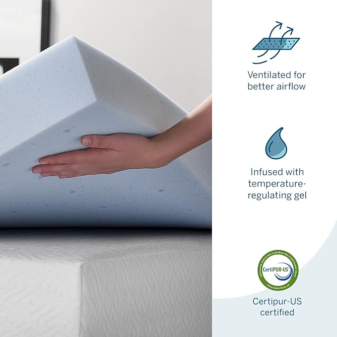 Lucid 4 Inch Mattress Topper - California King Size - Cooling Gel Infused Memory Foam - Plush Feel Pressure Relieving Bed Topper - Mattress Pad – Ventilated Breathable Design – CertiPur Certified