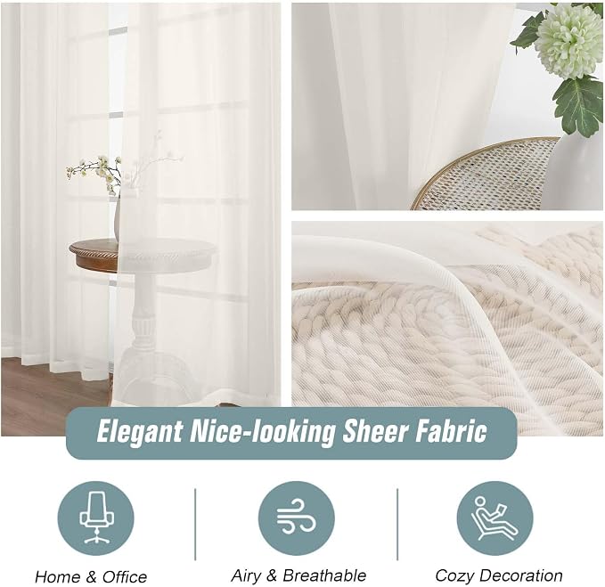 Ivory Sheer Curtains 216 Inches Long, Extra Long Light Filtering Scarf Curtains - Image 4