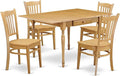 East West Furniture MZGR5-OAK-W 5 Piece Kitchen Table Set for 4 Includes a Rectangle Dining Room Table with Dropleaf and 4 Dining Chairs, 36x54 Inch, Oak