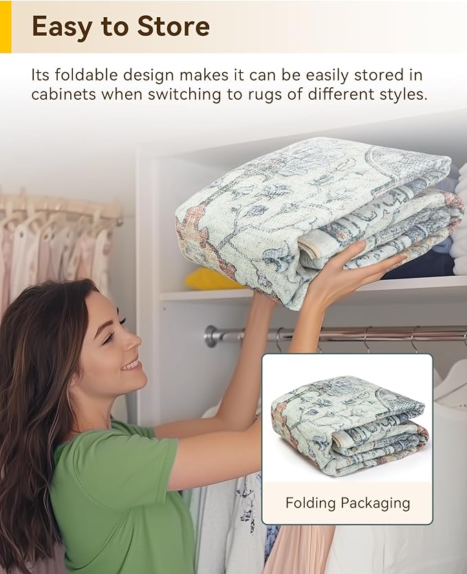 Area Rugs Square 6ft Washable Non-Slip, Floral Vintage Distress Print Pattern - Image 5