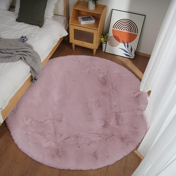 Ghouse Faux Rabbit Fur Round Rug 6ft Pink Round Rugs by Ghouse