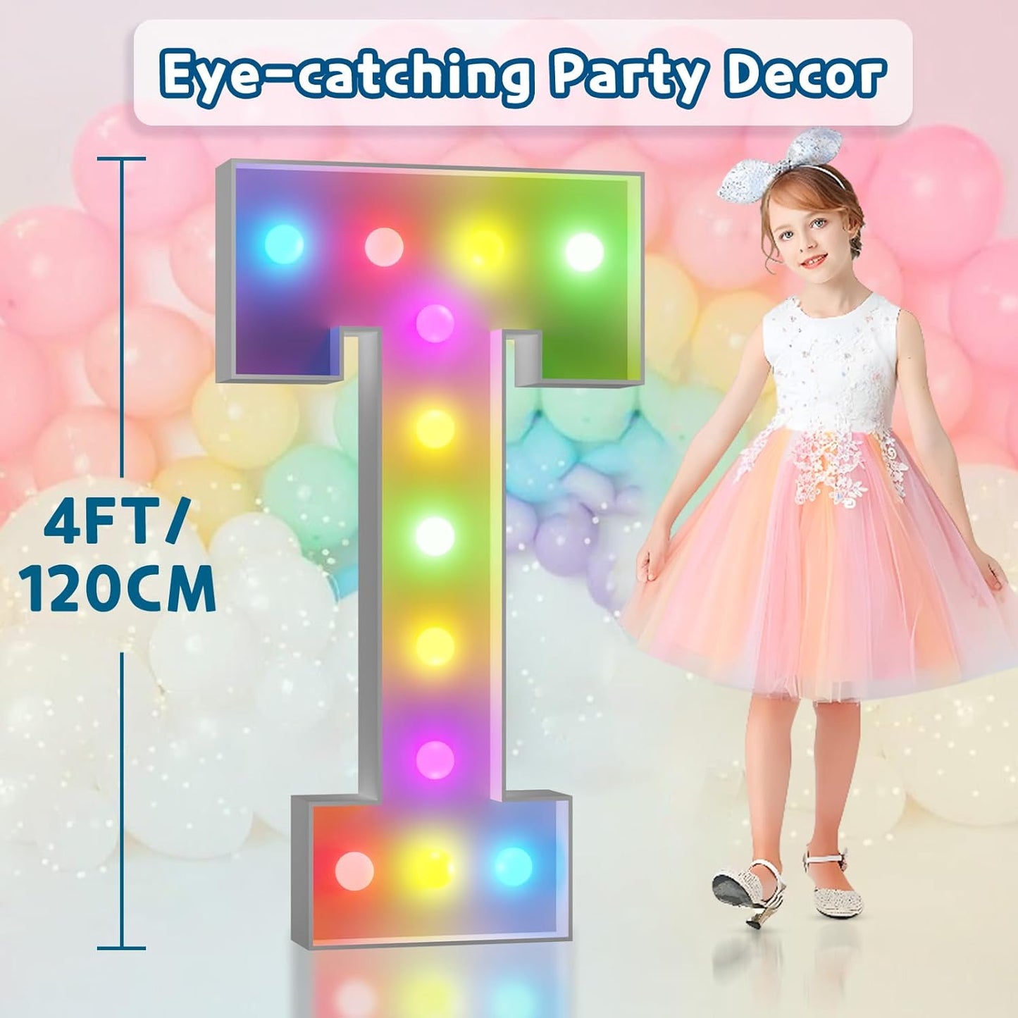 imprsv 4FT Colorful Marquee Light Up Letters T, 18 Colors Large Light up Letters Alphabet Sign with Remote, Large Marry Me Sign, Birthday Party Decorations Baby Shower Anniversary Wedding Decoration