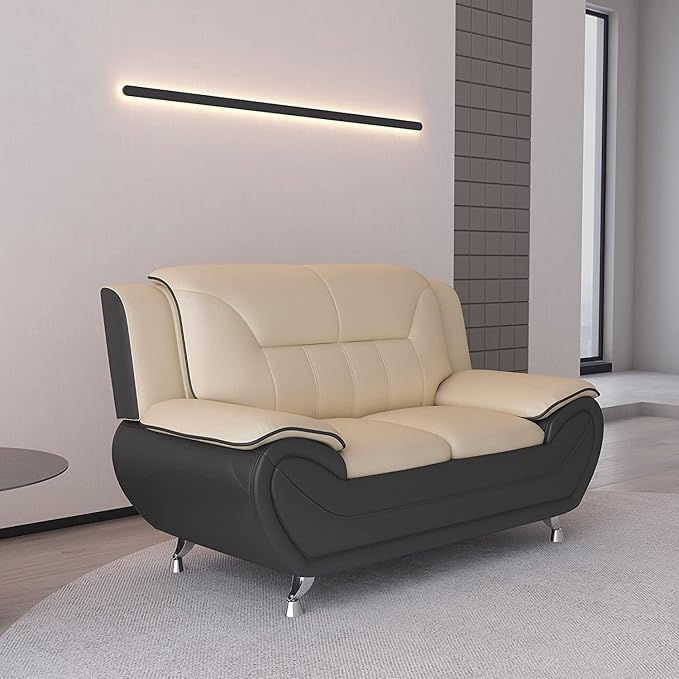 Container Furniture Direct Michael Sofa and Loveseat, Camel/Black