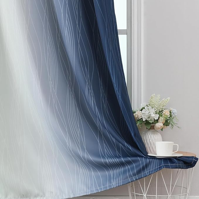 Estelar Textiler Navy Blue and Sage Green Ombre Blackout Curtains 72 Inches - Image 6