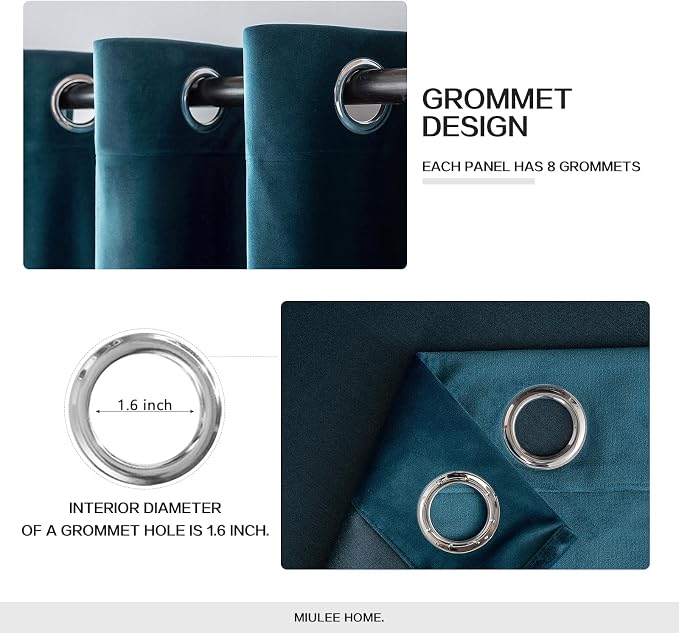 MIULEE Blue Velvet Curtains 96 Inch Length Length Blackout Curtains Thermal - Image 2