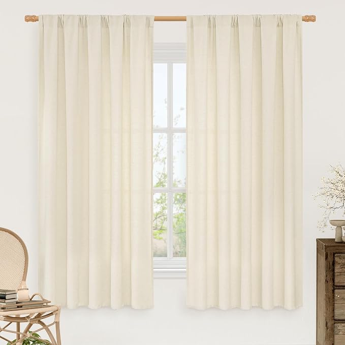 LAMIT Light Beige Linen Textured Curtains 63 inch Length by LAMIT