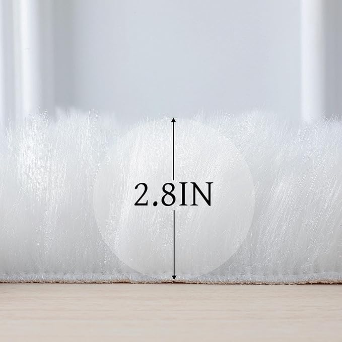 linmopm Faux Fur Rug Sheepskin Shag Fluffy Fuzzy White 4x6 ft Rugs - Image 2