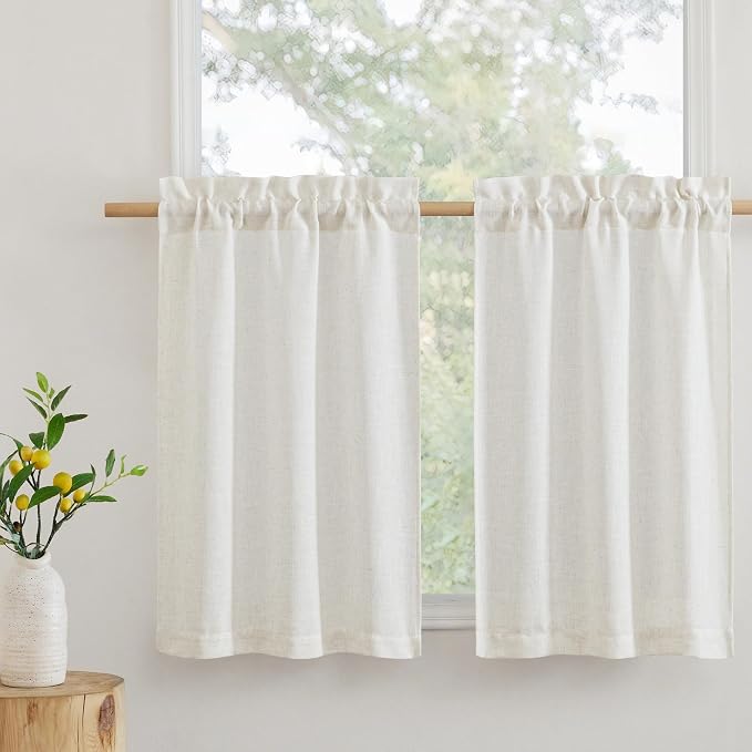 RYB HOME Kitchen Curtains, 30 inches Long Linen Rod Pocket Semi Sheer Cuartins by RYBHOME
