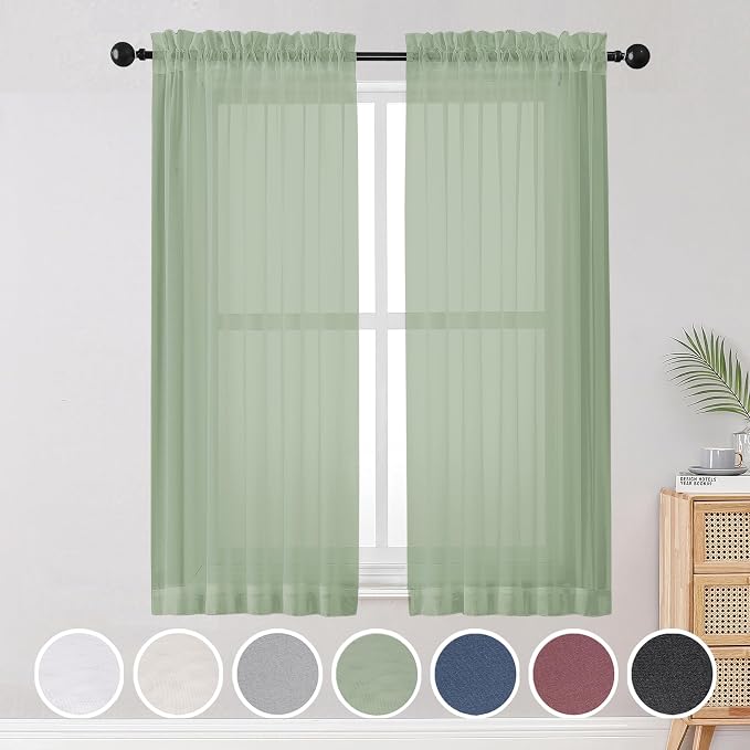 OWENIE Sheer Curtains Living Room 54 inches Long, Rod Pocket Curtain Sheers by OWENIE