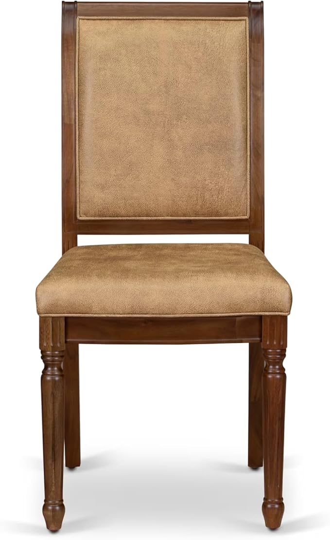 LKCY7-AWA-28 7-Piece Kitchen Table Set Consists of a Dining Table and 6 Beige Polyester Fabric Dinner Chairs with High Back - Antique Walnut Finish