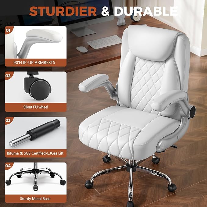 COMHOMA Leather Office Chair Ergonomic Computer Gaming Chair with Comfy Back Support, Executive Mid-Back,Small Gmaing Chair with Adjustable Armrests, for Short People Use, Rolling Swivel for Adults