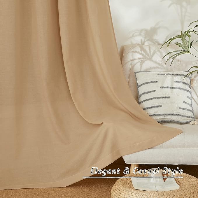 NICETOWN Linen Flax Semi Sheer Curtains 72" Length, Grommet Top Bedroom Window - Image 6