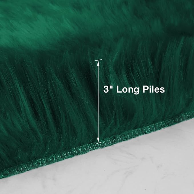 duduta Emerald Green Faux Sheepskin Throw Rug 2x3 ft, Fluffy Shag Small Bedside - Image 2