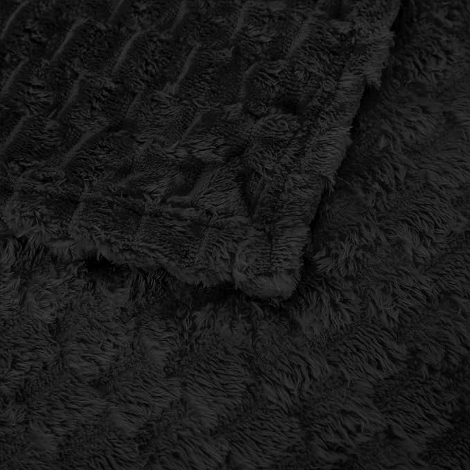 Puncuntex Black Throw Blanket 108"×90" inches Fuzzy 3D Jacquard Decorative - Image 8