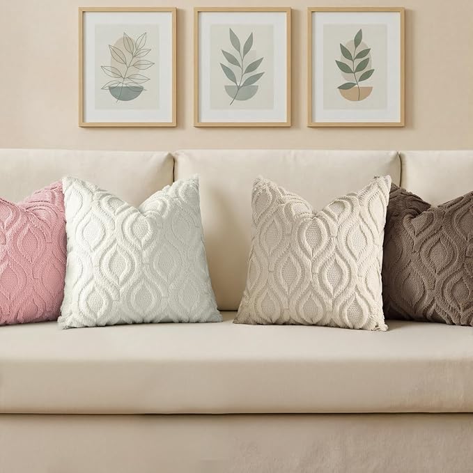 decorUhome Throw Pillow Covers 22x22 Inch Set of 2, Soft Plush Faux Wool Pink - Image 4
