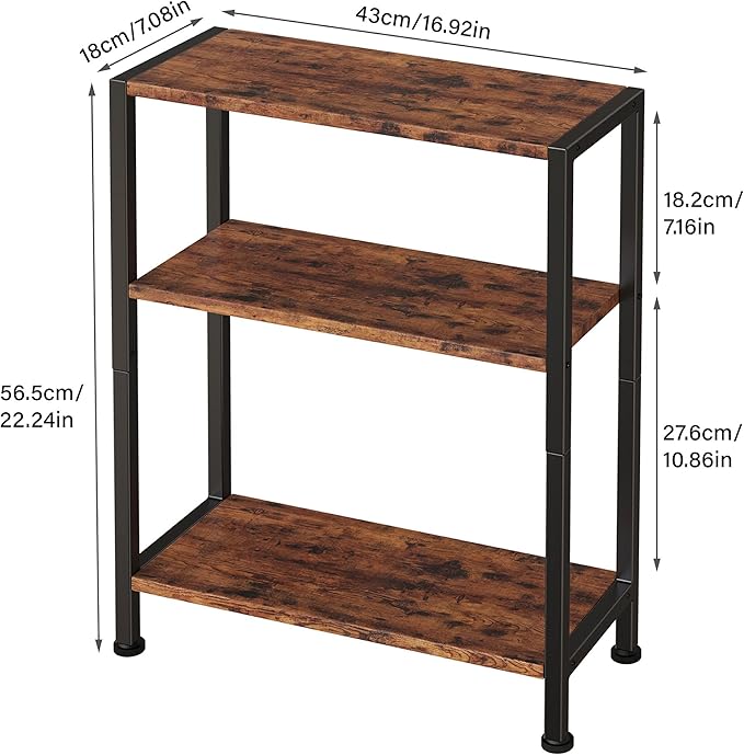 3-Tier Side Table, Small End Table, Sofa Side Table for Narrow Spaces, Slim End Table, Nightstand Table, for Living Room Bedroom Office, Rustic Brown