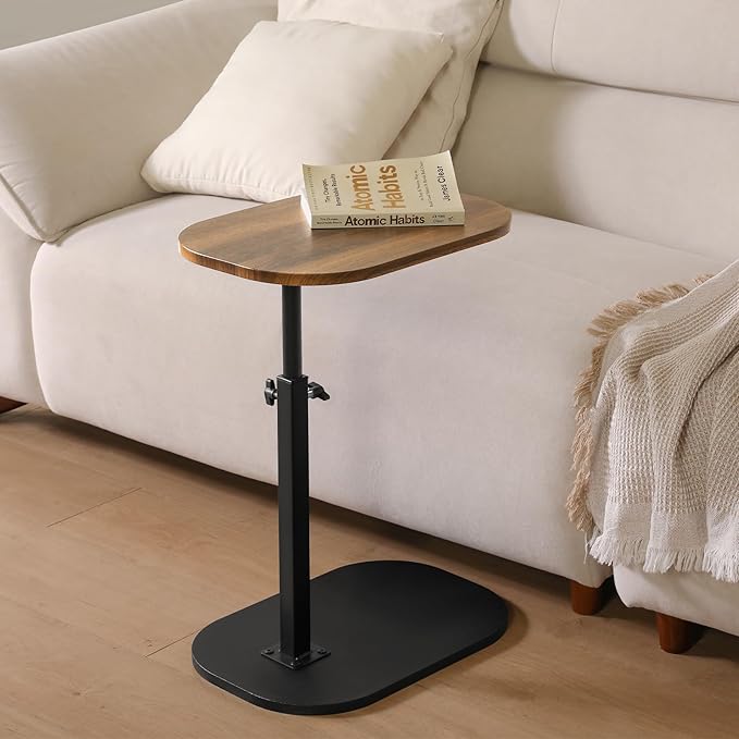 360° Swivel Top C Table for Small Place, Adiustable Height Couch Side Tables That Slide Under SofaModern C Shaped Side Table for Sofa Armrest Tv Tray, Suitable for Coffee, Snack, Drink