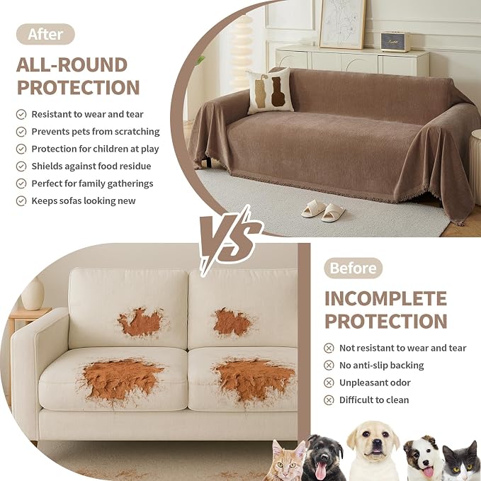Couch Cover for Dogs, Boho Sofa Covers for 3 Cushion Couch, Chenille Sofa - Image 2