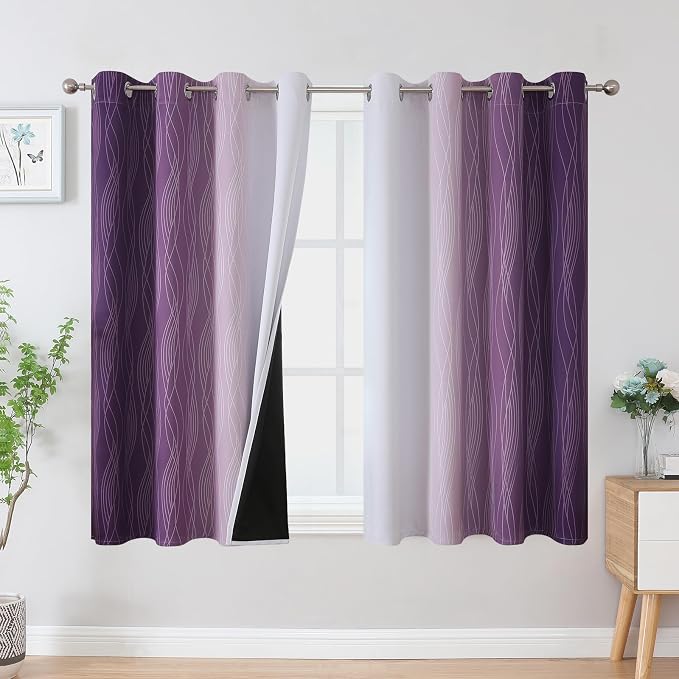 Estelar Textiler Purple and Greyish White Blackout Curtains 45 Inch Length by ESTELARTEXTILER