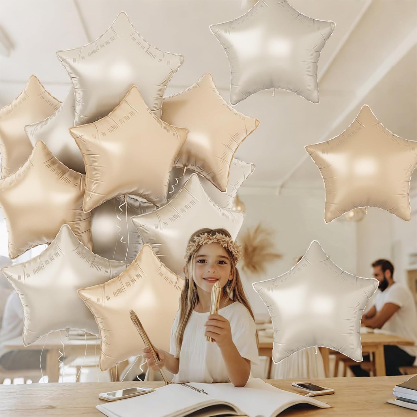 Cream Star Balloons, 18Inch Caramel Cream Stars Shape Foil Balloons, 12Pcs Beige Neutral Pentagram Foil Helium Balloon for Boho Party Girls Women Birthdays Wedding Bridal Baby Shower Party Decor