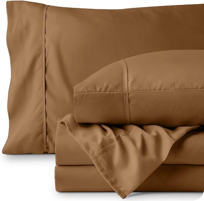 Bare Home Twin Sheet Set - 1800 Ultra-Soft Microfiber Bed Sheets - Double Brushed - Deep Pockets - Easy Fit - Extra Soft - 3 Piece Set - Bedding Sheets & Pillowcases (Twin, Caramel)