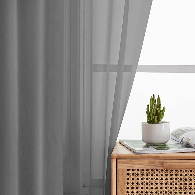 Grey Sheer Curtain for Bedroom Living Room 78 Inches Long 2 Panels Set - Image 6