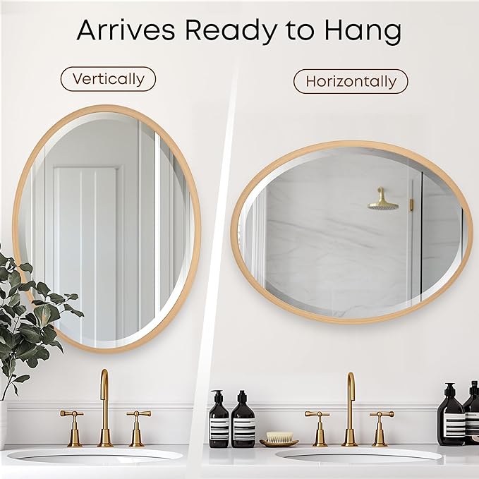 OVALCREST - Oval Wooden Beveled Wall Mirror for Home Decor, Bathroom, Vanity, Bedroom, Living Room, Hallway - London Style (Gold Paint) 25.1 x 37.1