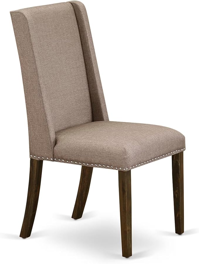 East West Furniture V777FL716-7 7 Piece Dining Room Table Set Consist of a Rectangle Kitchen Table with V-Legs and 6 Dark Khaki Linen Fabric Parsons Dining Chairs, 40x72 Inch, Multi-Color