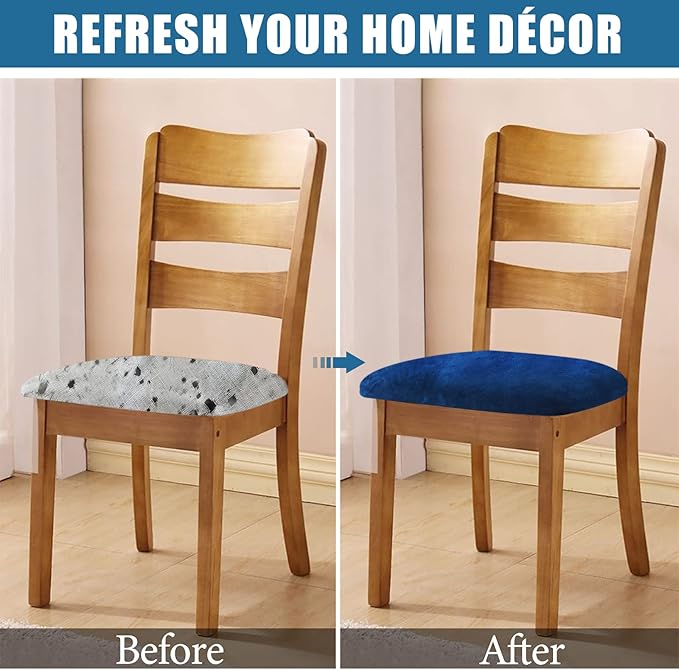 Smiry Velvet Seat Covers for Dining Room Chair Set of 2, Stretch Fit Removable Washable Chair Seat Cushion Protector Slipcovers with Ties, Federal Blue
