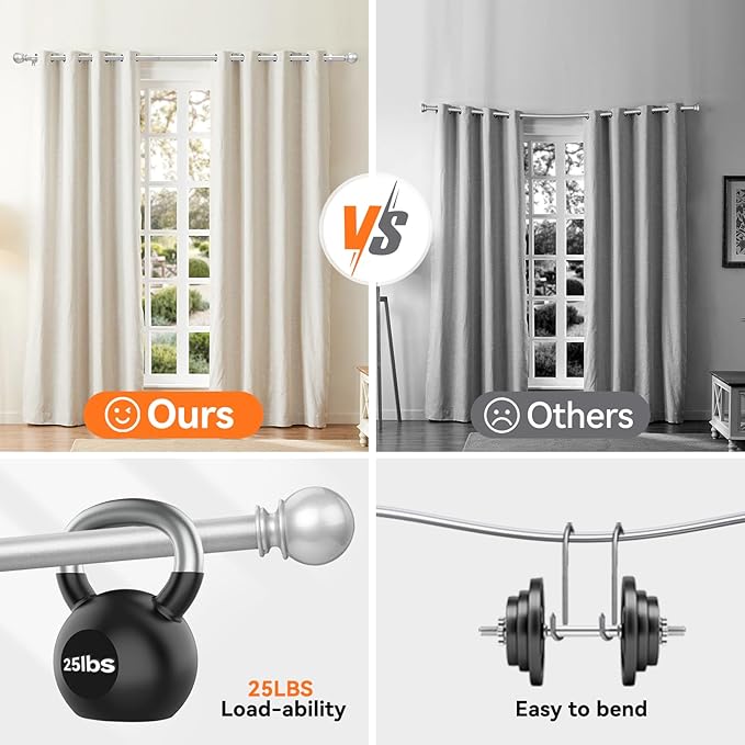 Silver Curtain Rods for Windows 28 to 48 Inch, 5/8" Diameter Heavy Duty Metal - Image 5
