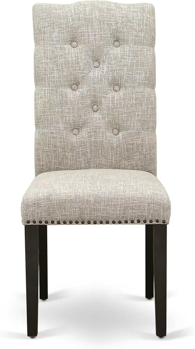 East West Furniture V697EL635-5 5 Piece Modern Dining Table Set Includes a Rectangle Wooden Table with V-Legs and 4 Doeskin Linen Fabric Parsons Dining Chairs, 40x72 Inch, Multi-Color