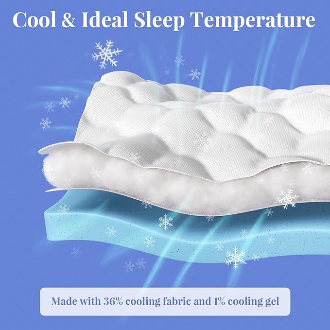 OhGeni Cooling 4 inch Dual Layer King Mattress Topper, 2 inch Cooling Gel Memory Foam, 2 inch Down Alternative Pillow Top Pad, Mattresses Cover for Bed, Medium Support, Fits 6”-19” Deep Pocket