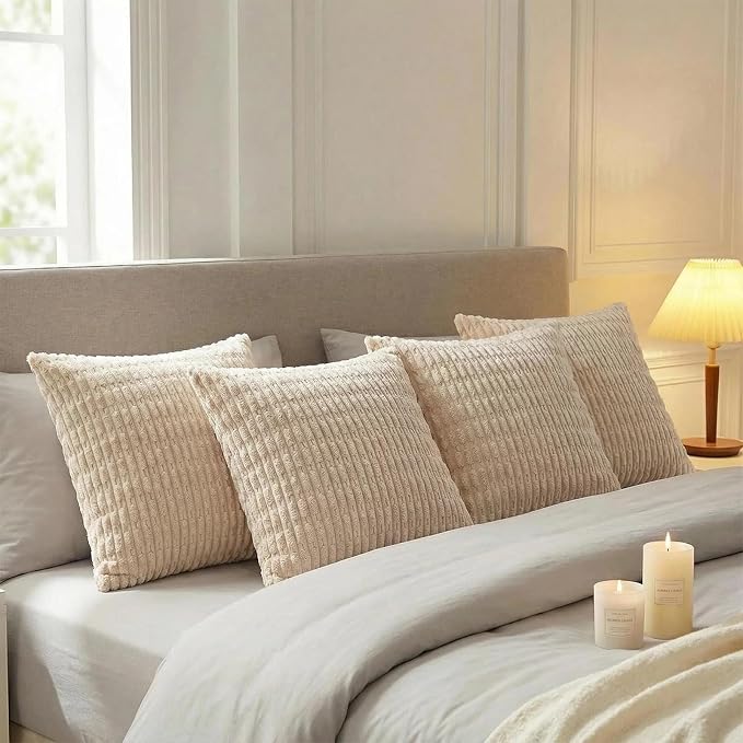 Fancy Homi 4 Packs Tan Decorative Throw Pillow Covers 24x24 Inch - Image 3