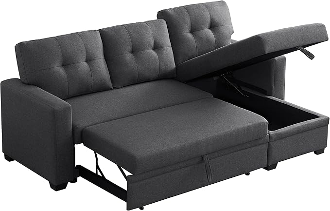 Devion Furniture Maison 4-in-1 Convertible L Shaped Couch with Pull Out Bed and Storage, Sectional Sleeper Sofa with Reversible Chaise for Living Room, Apartment, Bedroom, Office